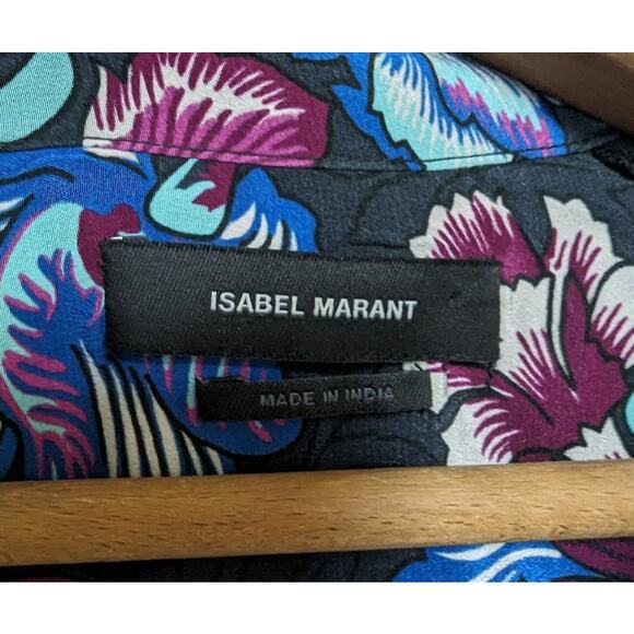 Isabel Marant Verikio Silk Floral Long Sleeve Ruffled Mini Dress Blue Purple 38 - Picture 6 of 7